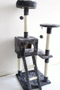 Gray multi-level cat tower with scratching posts and ladder
Cat climbing condo with enclosed space and jute posts
Sturdy XL cat tree furniture for multiple cats
Indoor cat activity tower with neutral color
Durable cat tower with platforms and hideout