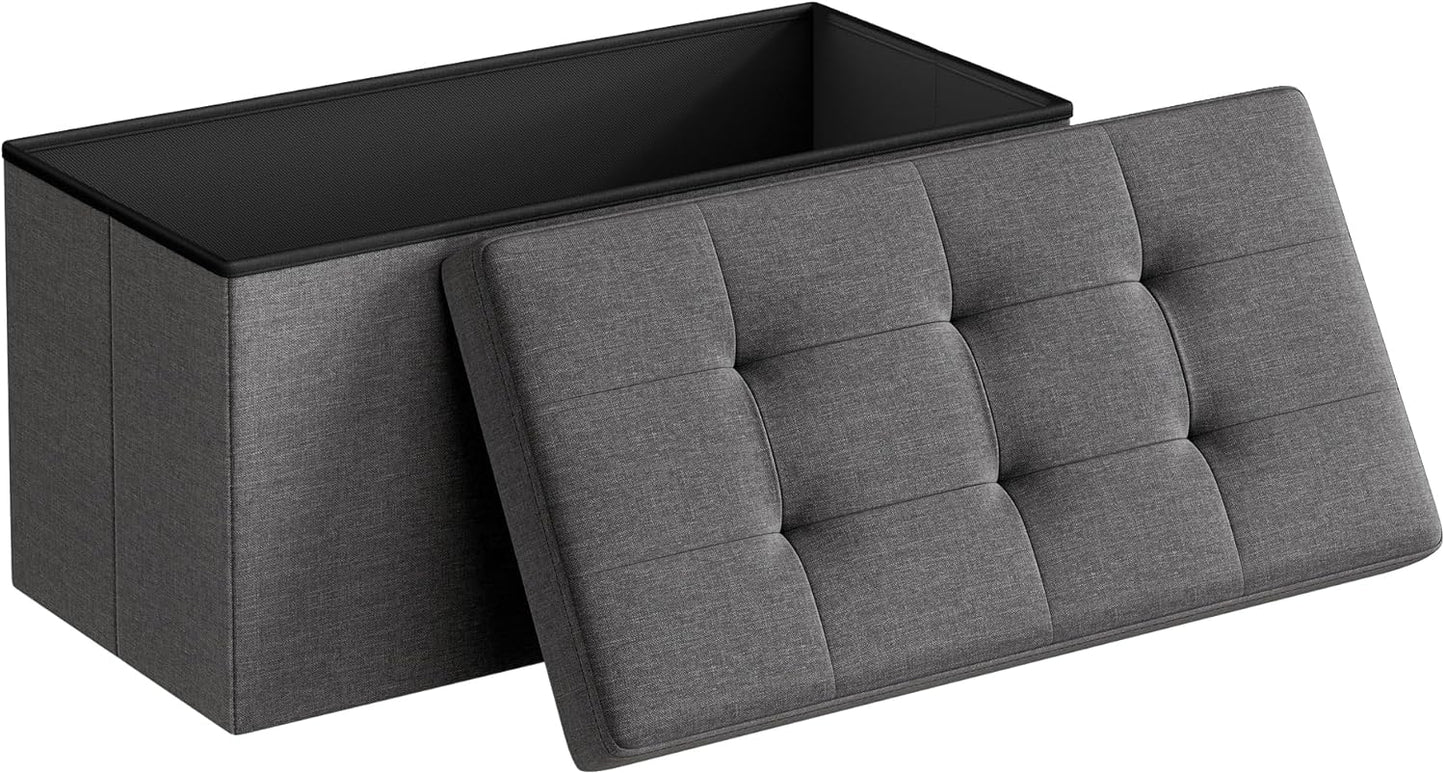 Folding Storage Ottoman Bench with Hidden Storage, Upholstered Foot Rest Bench, Storage Chest for Living Room, Bedroom and Entryway Slate Gray and Ink Black LSF47K