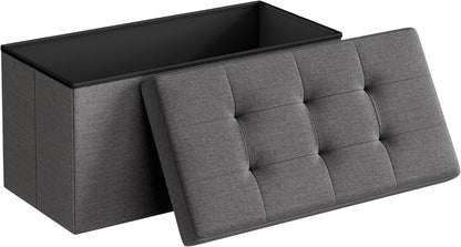 Folding Storage Ottoman Bench with Hidden Storage, Upholstered Foot Rest Bench, Storage Chest for Living Room, Bedroom and Entryway Slate Gray and Ink Black LSF47K