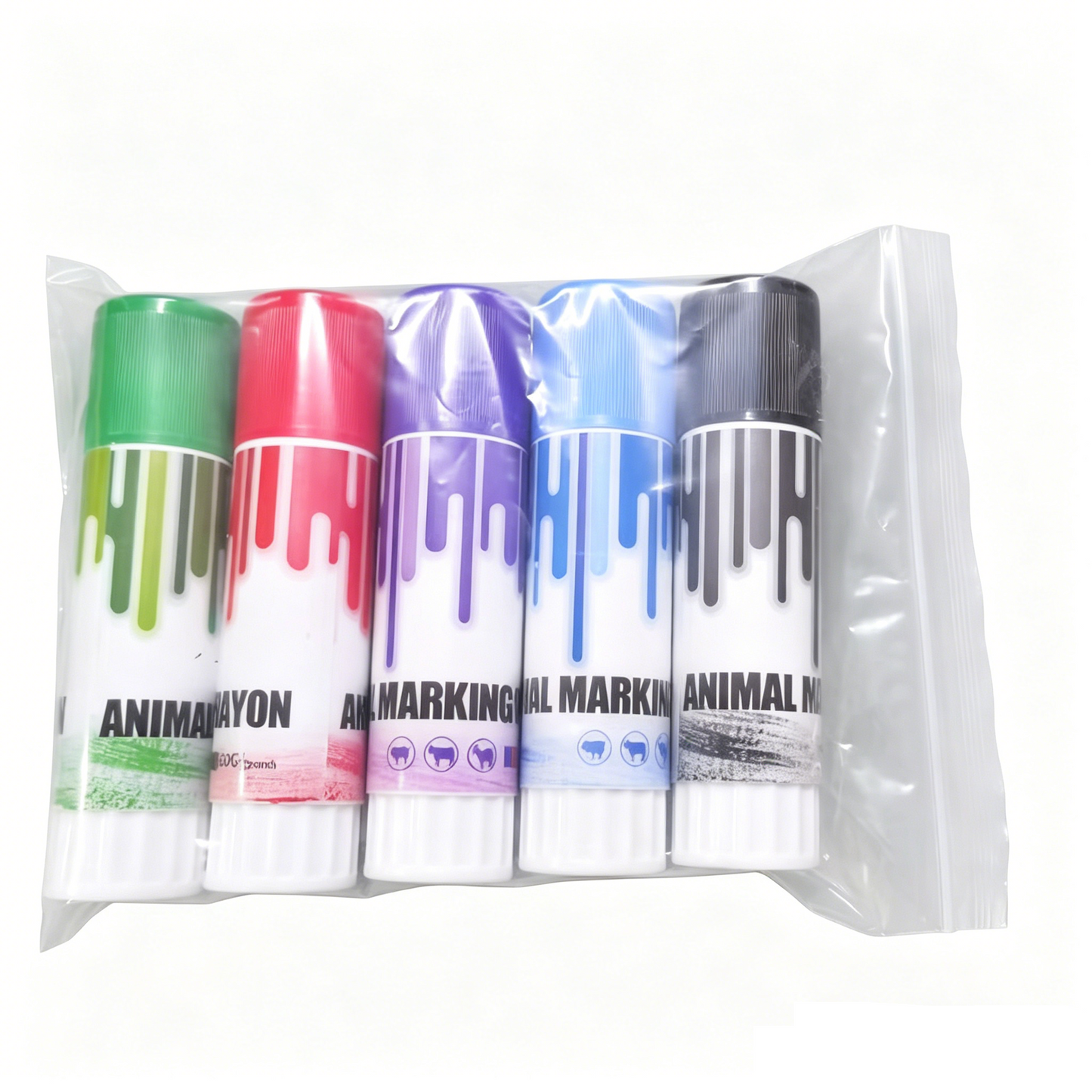 5-Piece Livestock Wax Marker Set Multi-Color Cattle Pig Sheep Marking Crayons 10-Inch LSM5P
