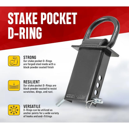 2 Pack Heavy Duty Adjustable Trailer Stake Pocket D-Ring Tie Down Anchors with 1/2 in Hitch Pins, 5400 lb WLL LYOM175MB2