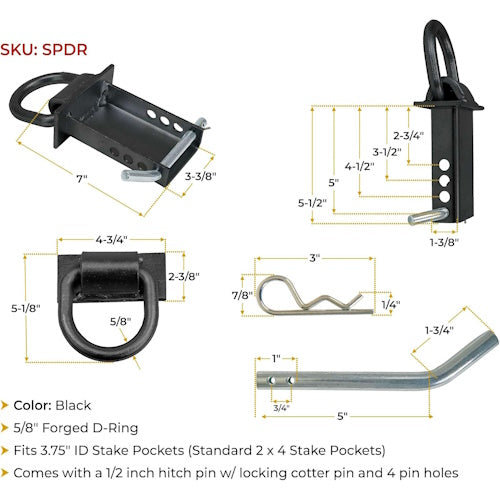 2 Pack Heavy Duty Adjustable Trailer Stake Pocket D-Ring Tie Down Anchors with 1/2 in Hitch Pins, 5400 lb WLL LYOM175MB2