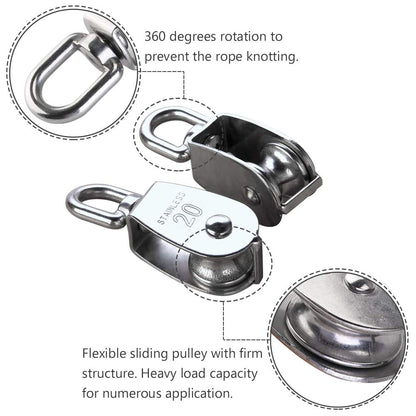 304 Stainless Steel Single Pulley Block Sets for Wire Rope, Hanging, Towing, Light Lifting & Utility Rigging