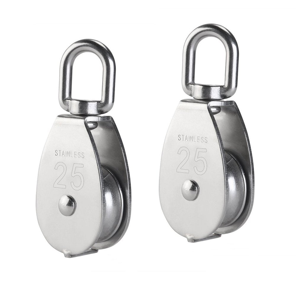 304 Stainless Steel Single Pulley Block Sets for Wire Rope, Hanging, Towing, Light Lifting & Utility Rigging