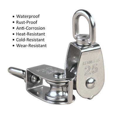 304 Stainless Steel Single Pulley Block Sets for Wire Rope, Hanging, Towing, Light Lifting & Utility Rigging