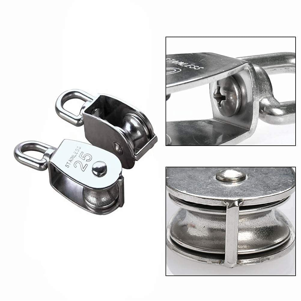 304 Stainless Steel Single Pulley Block Sets for Wire Rope, Hanging, Towing, Light Lifting & Utility Rigging