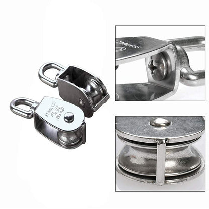 304 Stainless Steel Single Pulley Block Sets for Wire Rope, Hanging, Towing, Light Lifting & Utility Rigging
