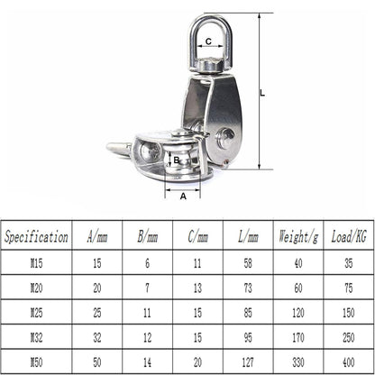 304 Stainless Steel Pulley Block Set M20 M25 M32 Single Wheel Wire Rope 113231