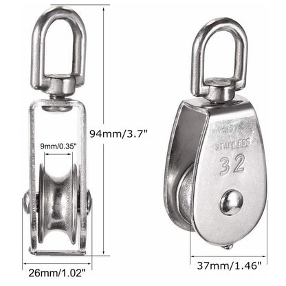 304 Stainless Steel Single Pulley Block Sets for Wire Rope, Hanging, Towing, Light Lifting & Utility Rigging