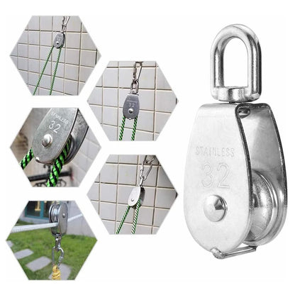 304 Stainless Steel Single Pulley Block Sets for Wire Rope, Hanging, Towing, Light Lifting & Utility Rigging