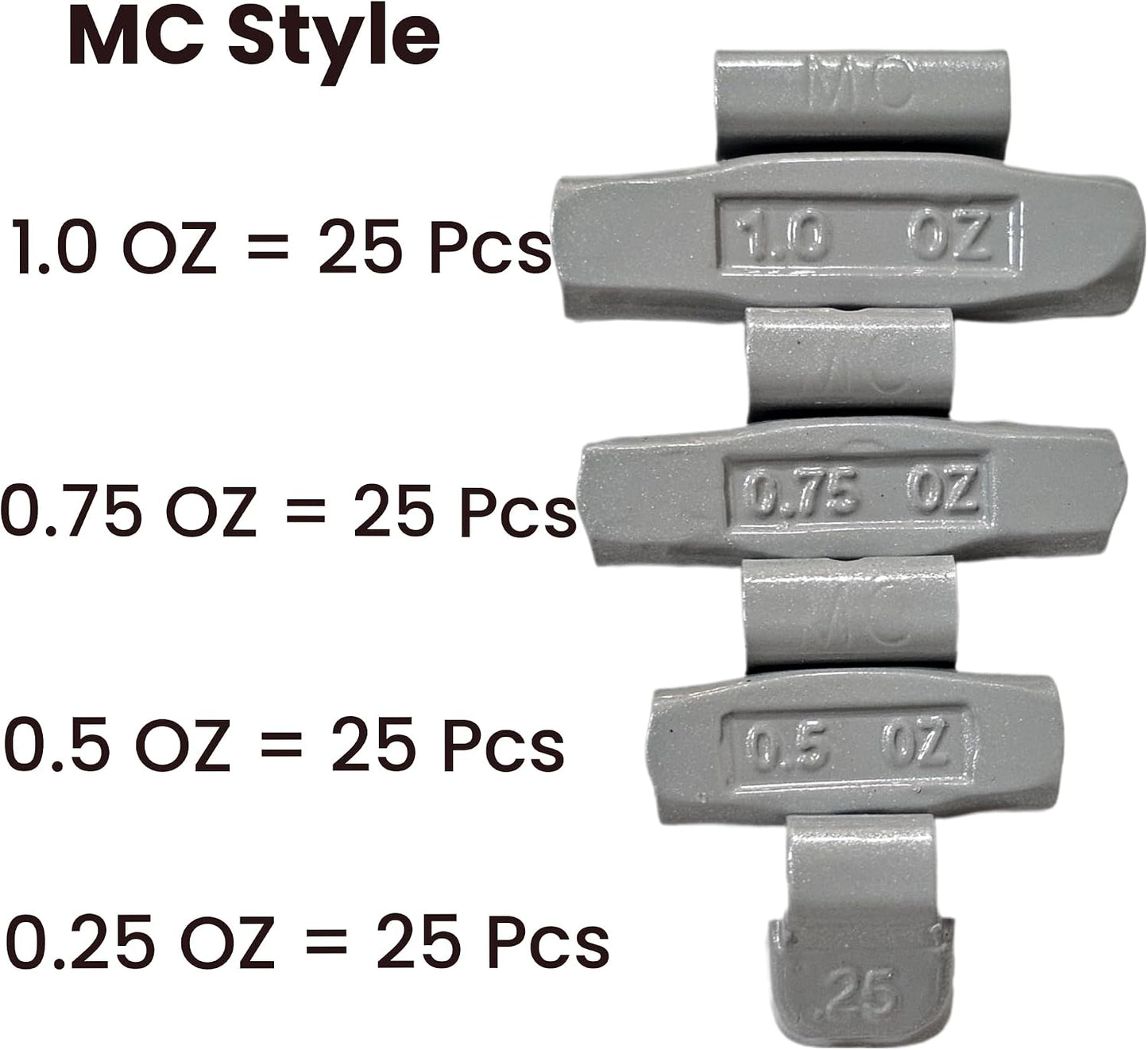 100pc Wheel Weights Set 0.25–1oz Clip-On Assorted Styles