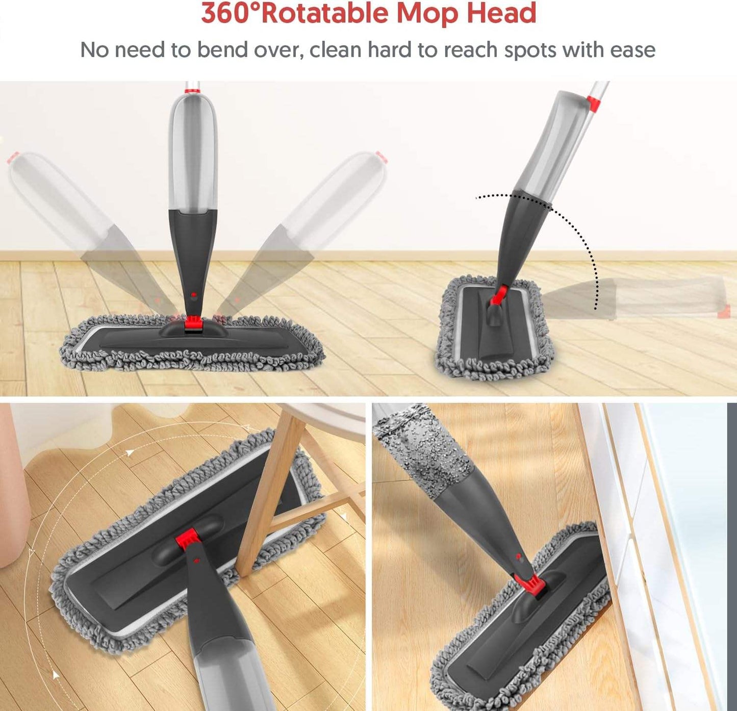 Microfiber Spray Mop Floor Cleaner with 3 Washable Pads Refillable Water Tank Flat Mop System MFM2295