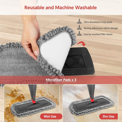 Microfiber Spray Mop Floor Cleaner with 3 Washable Pads Refillable Water Tank Flat Mop System MFM2295