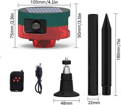 360 Degree Solar Motion Alarm 110dB Dog Barking Gunshot Siren Strobe Light MFRE911S