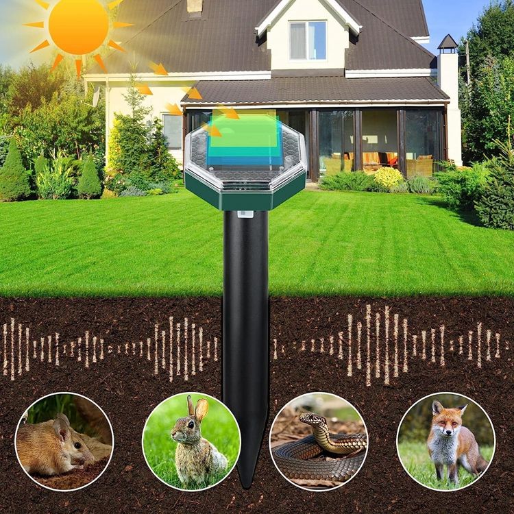 Solar Ultrasonic Mole Repellent Stake Outdoor Pest Deterrent Waterproof Garden MFRN102C