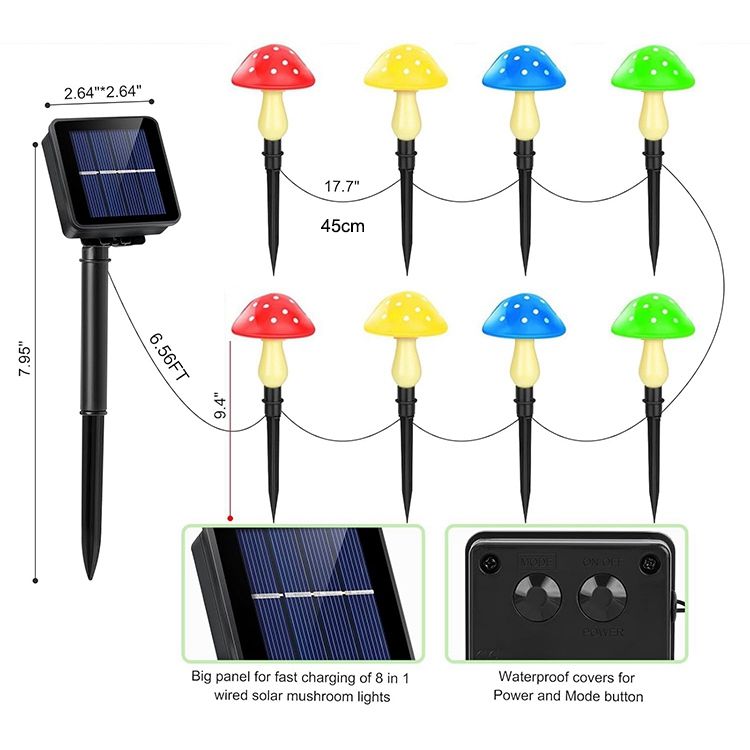 Solar Mushroom Garden Lights 8 LED Colourful Pathway Stake Lights Outdoor Decor MFSLC42C