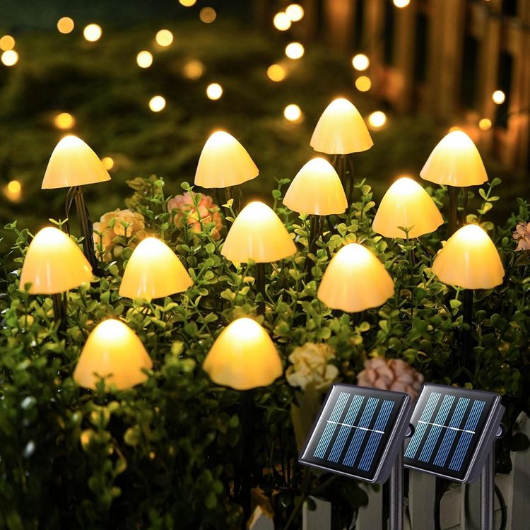 Solar Mushroom String Lights 20 LED Warm White Garden Pathway Lights 8 Modes MFSLC42W