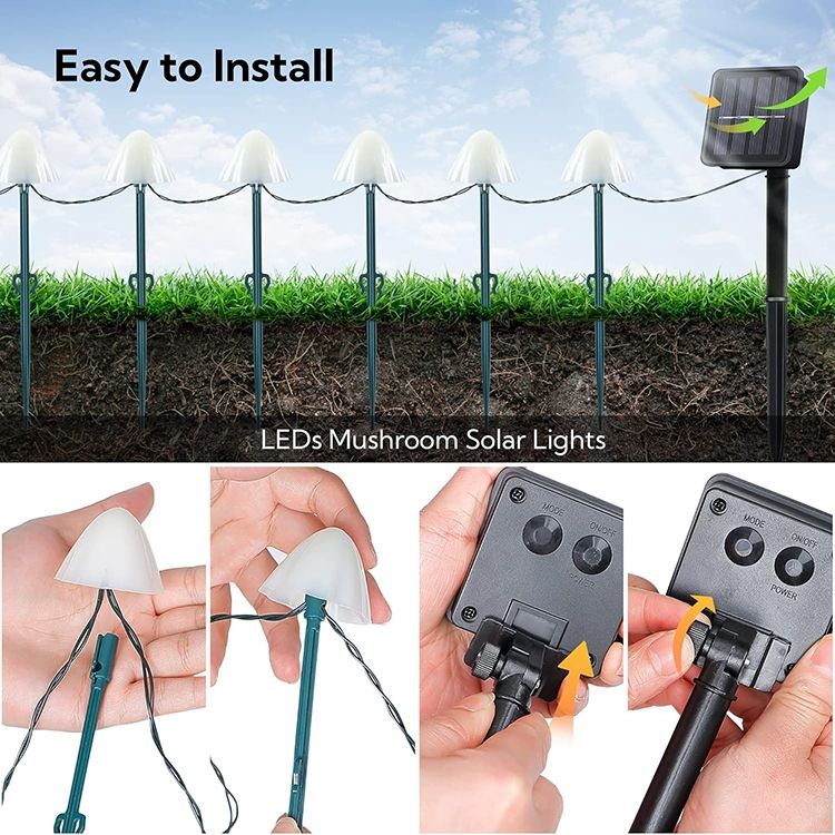 Solar Mushroom String Lights 20 LED Warm White Garden Pathway Lights 8 Modes MFSLC42W