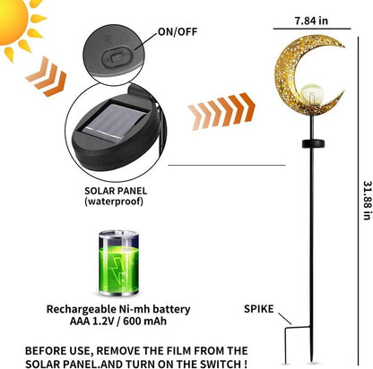 Solar Moon Stake Lights 2-Pack Ramadan Garden Pathway Lights Warm White Outdoor Decor MFTY112GM