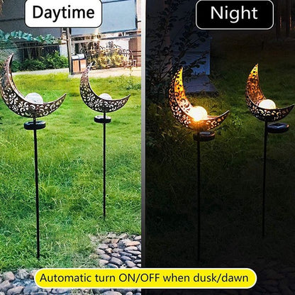 Solar Moon Stake Lights 2-Pack Ramadan Garden Pathway Lights Warm White Outdoor Decor MFTY112GM