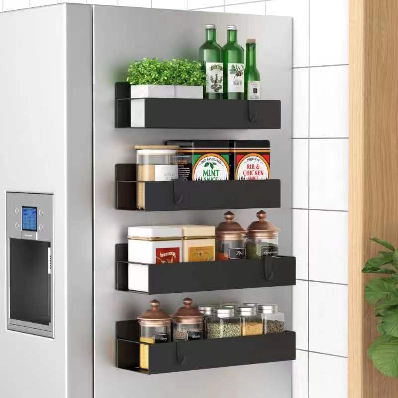 Magnetic Spice Rack Organizer Set 4PCS with Hooks Fridge Storage Shelf Metal Kitchen Organizer MRS2495
