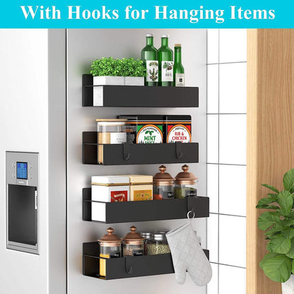Magnetic Spice Rack Organizer Set 4PCS with Hooks Fridge Storage Shelf Metal Kitchen Organizer MRS2495