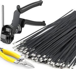 150-Piece Black Stainless Steel Metal Zip Ties 11.8" with Cable Tie Gun, Cutting Tool &amp; 200 lb Heavy-Duty Cable Ties&nbsp; MZT150