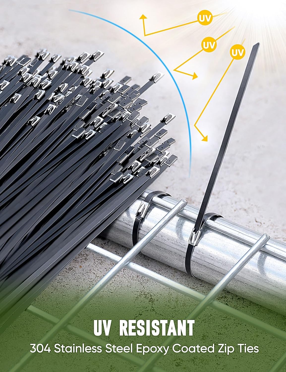 150-Piece Black Stainless Steel Metal Zip Ties 11.8" with Cable Tie Gun, Cutting Tool &amp; 200 lb Heavy-Duty Cable Ties&nbsp; MZT150