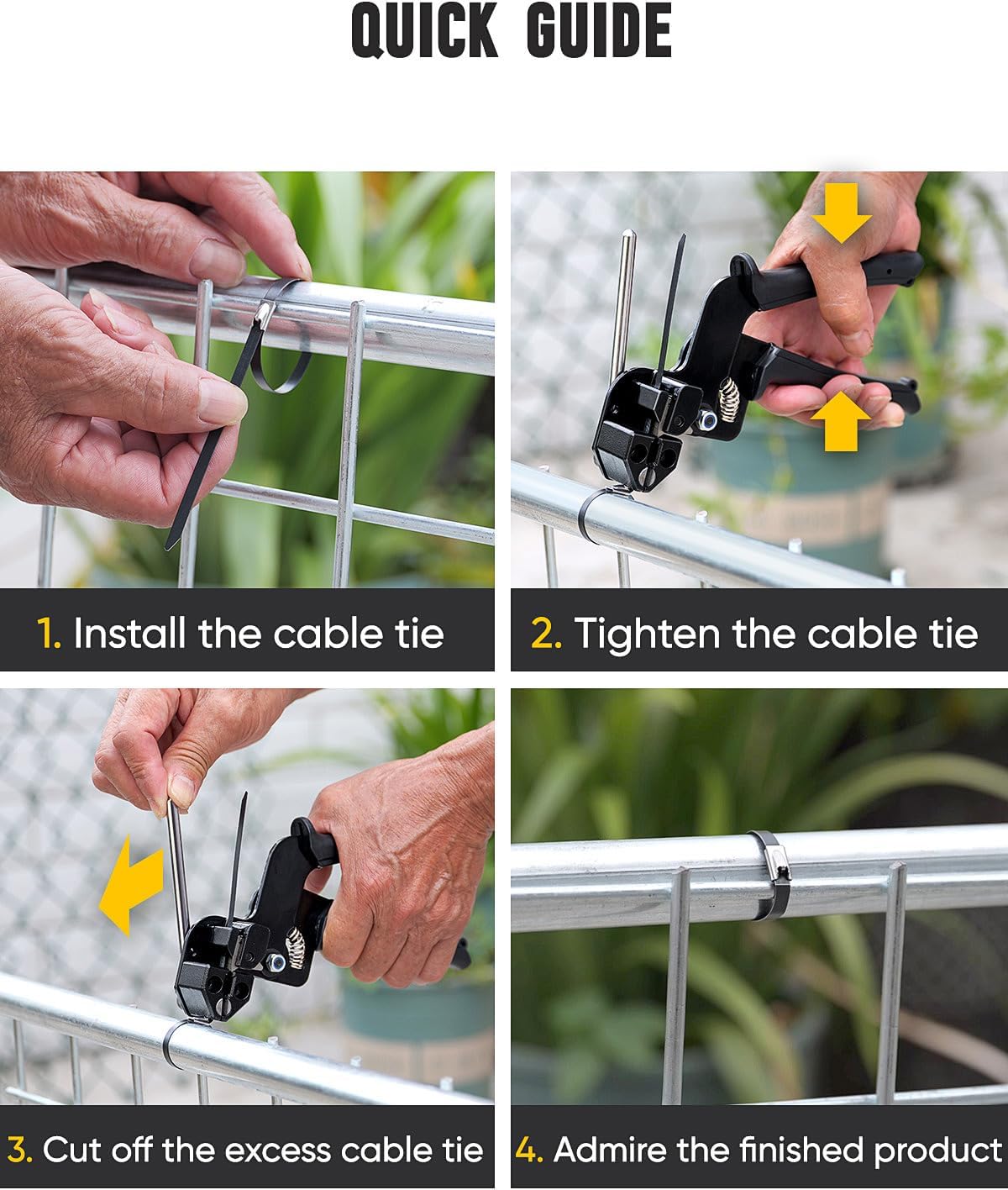 150-Piece Black Stainless Steel Metal Zip Ties 11.8" with Cable Tie Gun, Cutting Tool &amp; 200 lb Heavy-Duty Cable Ties&nbsp; MZT150