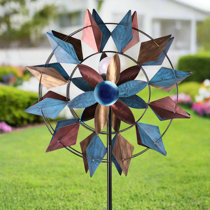 Solar metal wind spinner with LED light glowing in garden
Dual-blade kinetic wind spinner for patio and flower bed
Decorative garden stake spinner with stable base
Solar-powered wind spinner during daytime
Outdoor spinner LED kinetic sculpture
