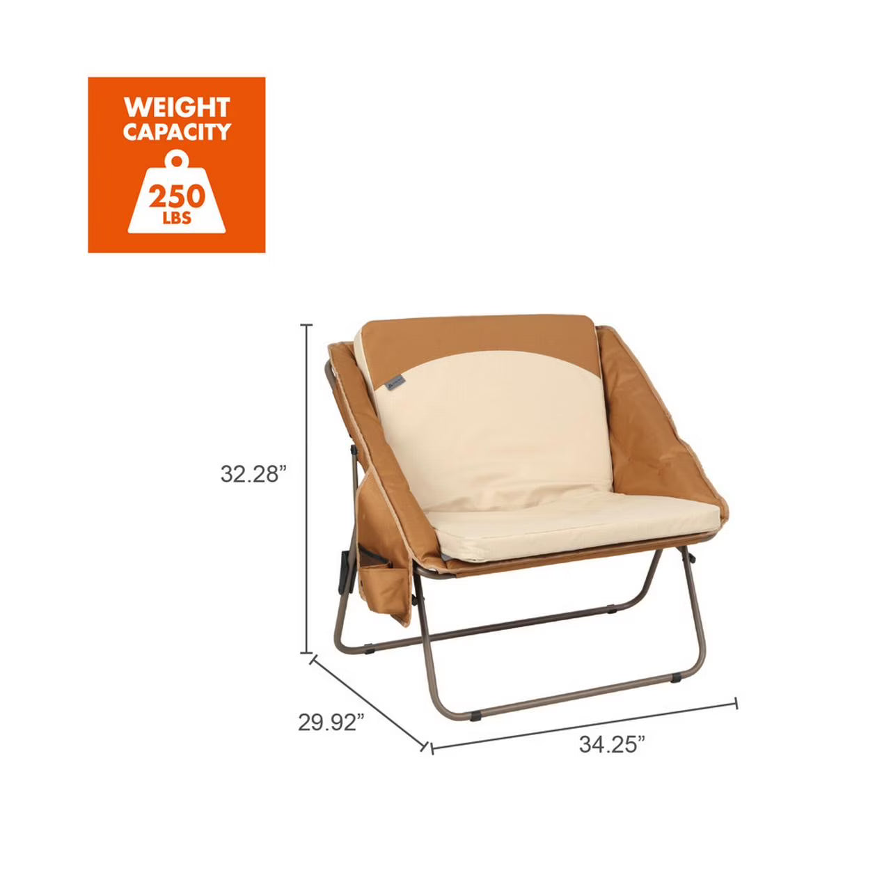 Ozark Trail Oversized Padded Camping Chair – Brown Folding Outdoor Chair with Removable Seat Pad