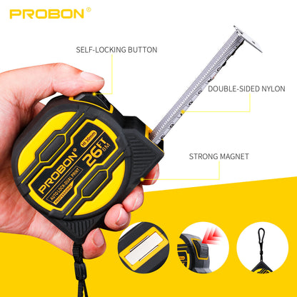 26FT Tape Measure 8m x 30mm Magnetic Double-Sided Auto Lock Measuring Tape PB001