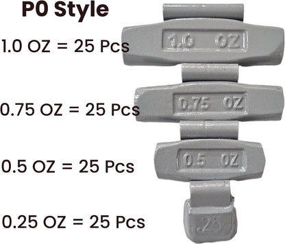 100pc Wheel Weights Set 0.25–1oz Clip-On Assorted Styles