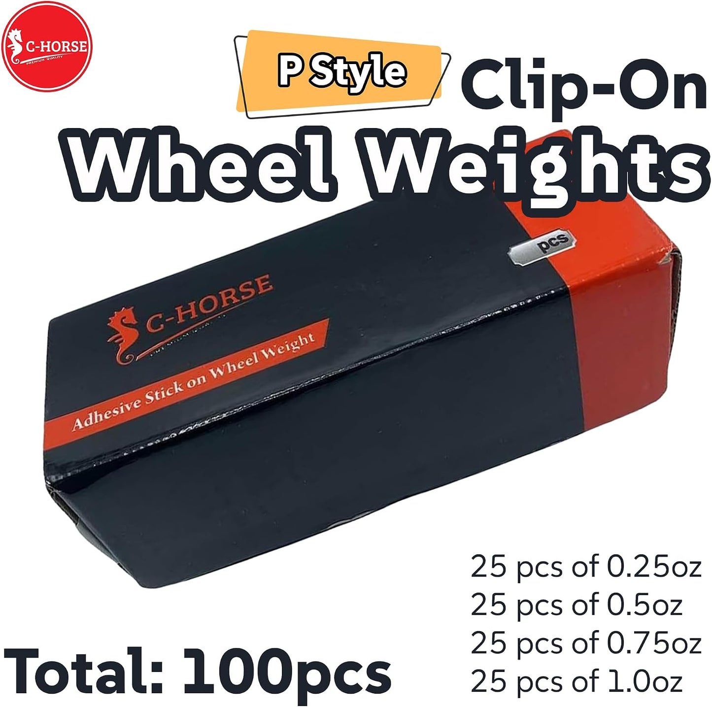 100pc Wheel Weights Set 0.25–1oz Clip-On Assorted Styles