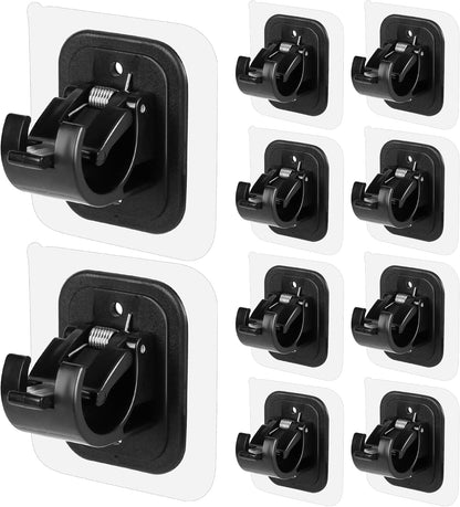 10PCS Self Adhesive Curtain Rod Brackets No Drill Curtain Holders Clear & Black RD1012