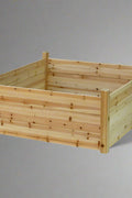 Raised wooden planter box 48x48x19 inches

Assembled garden bed in outdoor setup

Elevated wooden raised bed with soil

Planter box filled with vegetables

Easy slide-in dovetail joint design
