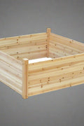 Raised wooden planter box 48x48x19 inches

Assembled garden bed in outdoor setup

Elevated wooden raised bed with soil

Planter box filled with vegetables

Easy slide-in dovetail joint design