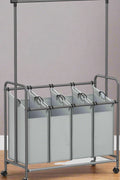 4-bag laundry sorter with hanging rail front view
laundry cart in modern laundry room
removable hanging laundry bags
side view of laundry hamper with wheels
hanging clothes on laundry rail
