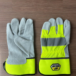 High Visibility Half-Lined Rigger Work Gloves with Leather Palm, Light-Medium Duty Safety Gloves