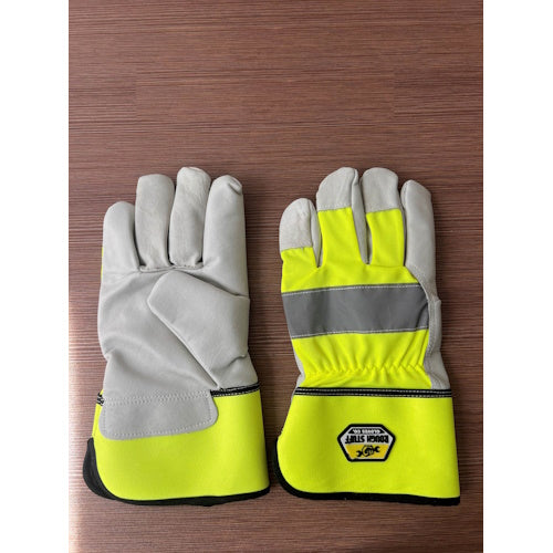High Visibility Half-Lined Rigger Work Gloves with Leather Palm, Light-Medium Duty Safety Gloves