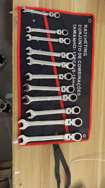 12pc Metric Ratcheting Wrench Set 8–19mm Chrome Plated With Carry Pouch S1125B