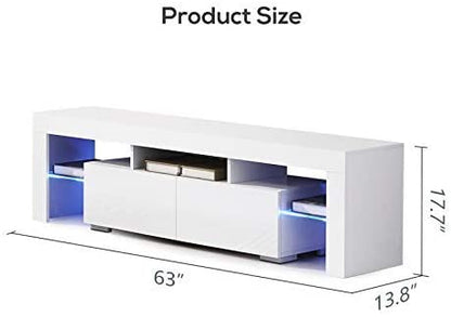 High Gloss White LED TV Stand with Remote Lighting and Storage Shelves for Modern Living Rooms