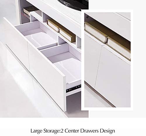 High Gloss White LED TV Stand with Remote Lighting and Storage Shelves for Modern Living Rooms