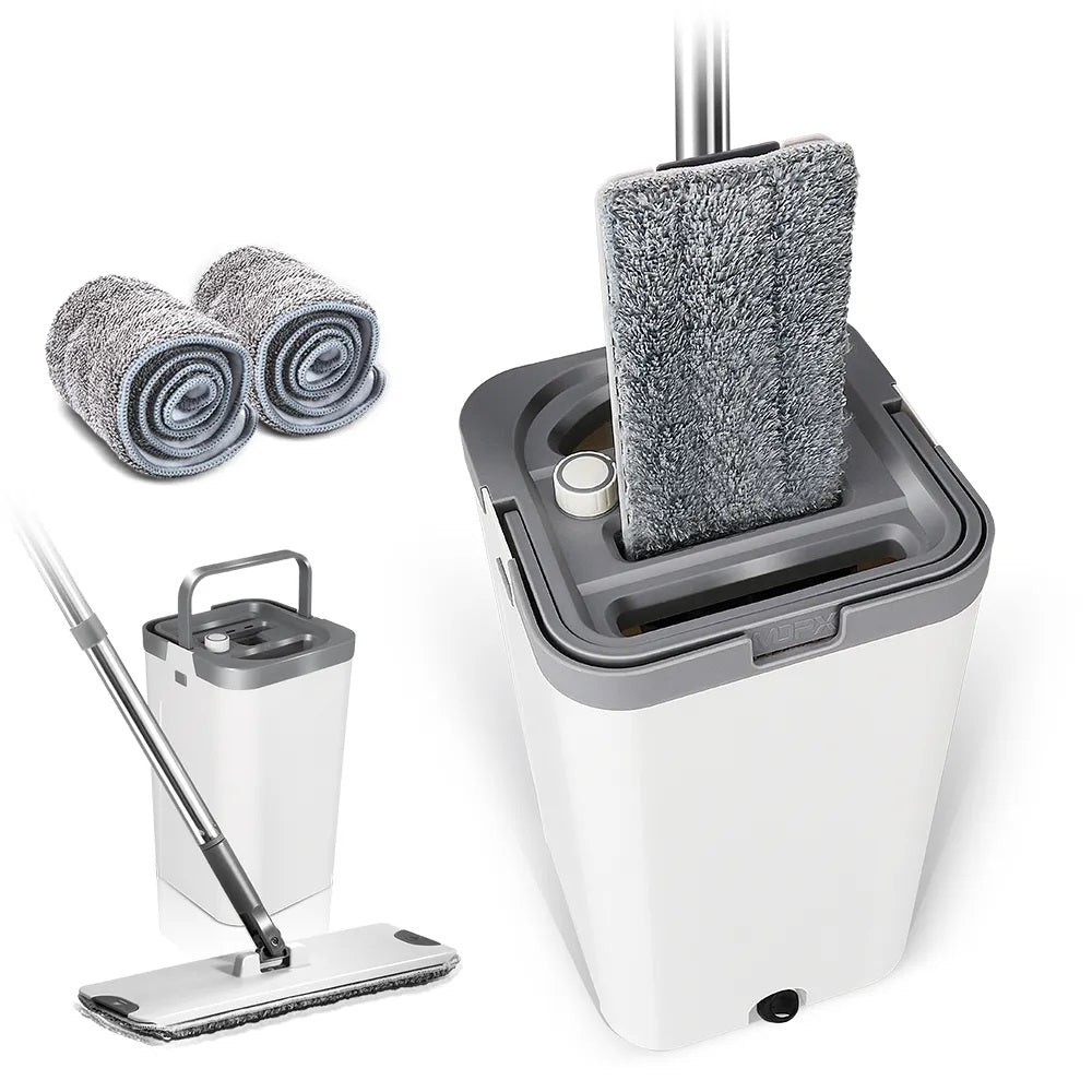 Flat Floor Mop & Bucket Set With 2 Reusable Microfiber Pads S3145