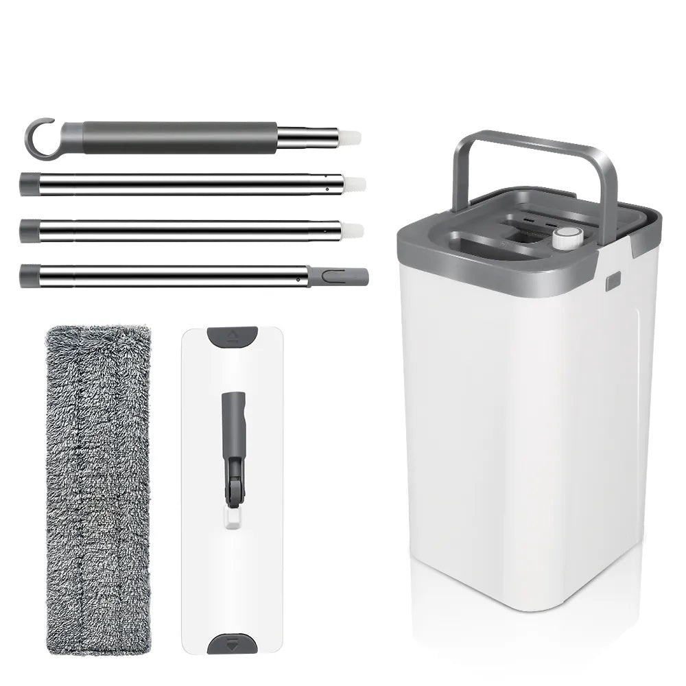 Flat Floor Mop & Bucket Set With 2 Reusable Microfiber Pads S3145