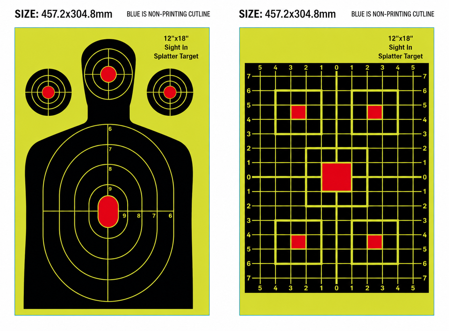 Splatter Shooting Targets 25-Pack High Visibility Reactive Paper Targets 12"x18" & 12"x12" SPTVR