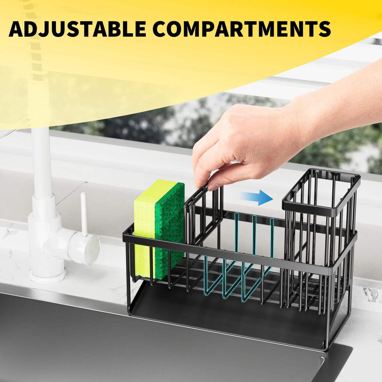 304 Stainless Steel Kitchen Sink Caddy Sponge Holder Rustproof Organizer with Drain Tray SSC1895