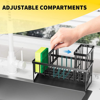 304 Stainless Steel Kitchen Sink Caddy Sponge Holder Rustproof Organizer with Drain Tray SSC1895