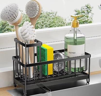 304 Stainless Steel Kitchen Sink Caddy Sponge Holder Rustproof Organizer with Drain Tray SSC1895