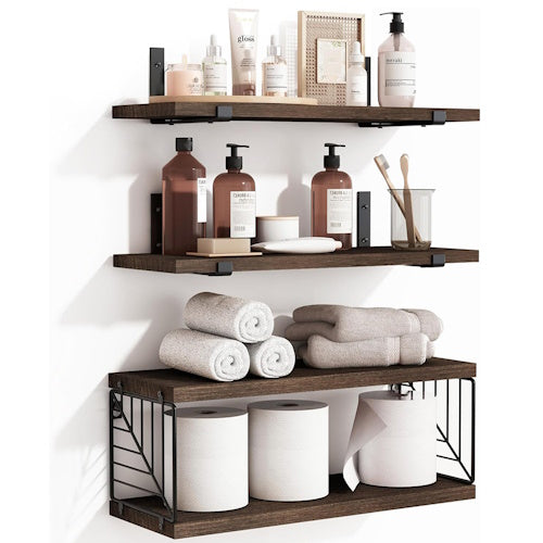 Wall Mounted Bathroom Shelf Rack Wood &amp; Iron Storage Organizer SY26041802